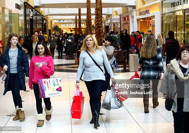 Shoppers carry their bags as they take advantage of Black Friday deals at Somerset Collection shopping mall on November 29, 2013 in Troy, Michigan....