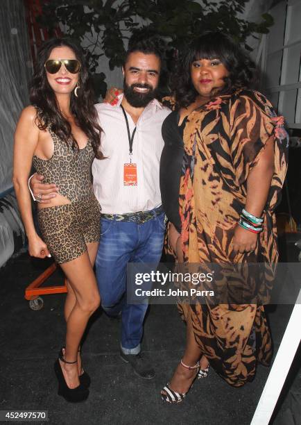 Personality Adriana de Moura, Designer AZ Araujo, and Brazilian actress Priscilla Marinho backstage at the A.Z Araujo show during Mercedes-Benz...