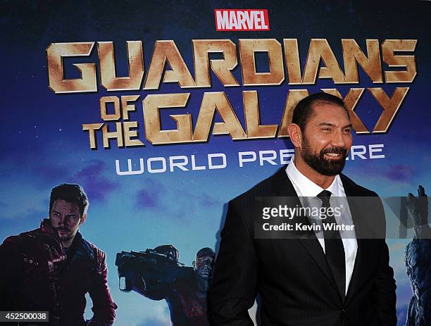 Actor Dave Bautista attends the premiere of Marvel's "Guardians Of The Galaxy" at the Dolby Theatre on July 21, 2014 in Hollywood, California.