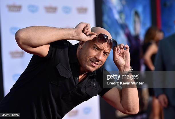 Actor Vin Diesel attends the premiere of Marvel's "Guardians Of The Galaxy" at the Dolby Theatre on July 21, 2014 in Hollywood, California.