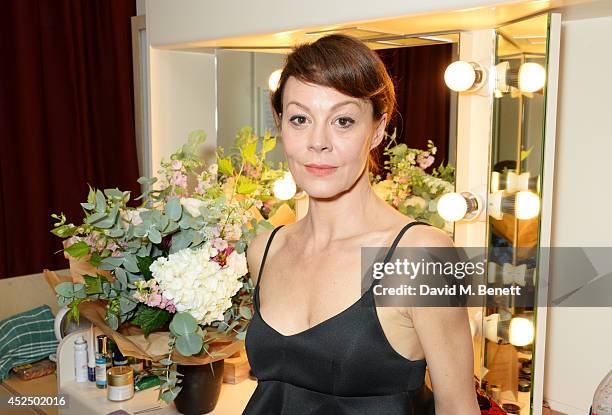 Cast member Helen McCrory poses backstage following the press night performance of "Medea" at The National Theatre on July 21, 2014 in London,...