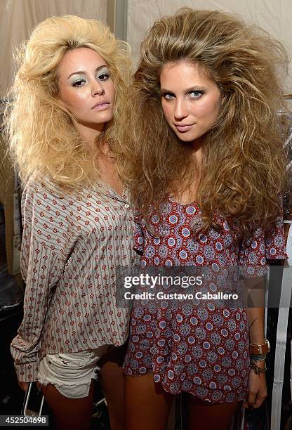 Models pose backstage at Indah fashion show during Mercedes-Benz Fashion Week Swim 2015 at Cabana Grande at the Raleigh Hotel on July 21, 2014 in...