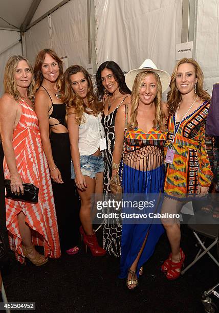 Designer Libby De Santis and guests pose backstage at Indah fashion show during Mercedes-Benz Fashion Week Swim 2015 at Cabana Grande at the Raleigh...