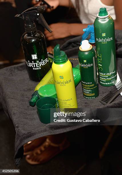 General view of atmosphere backstage at Indah fashion show during Mercedes-Benz Fashion Week Swim 2015 at Cabana Grande at the Raleigh Hotel on July...