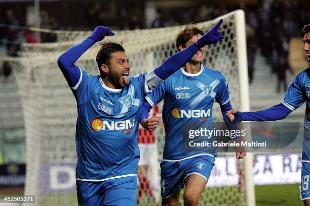 Francesco Tavano of Empoli FC celebrates after scoring a goal during the Serie B match between Empoli FC and Brescia Calcio at Stadio Carlo...