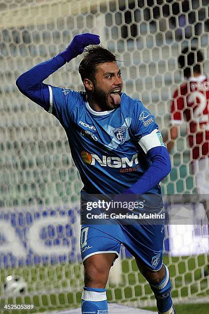 Francesco Tavano of Empoli FC celebrates after scoring a goal during the Serie B match between Empoli FC and Brescia Calcio at Stadio Carlo...