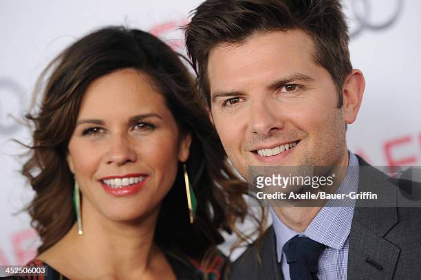 Actor Adam Scott and wife Naomi Scott arrive at AFI FEST 2013 'The Secret Life Of Walter Mitty' premiere at TCL Chinese Theatre on November 13, 2013...