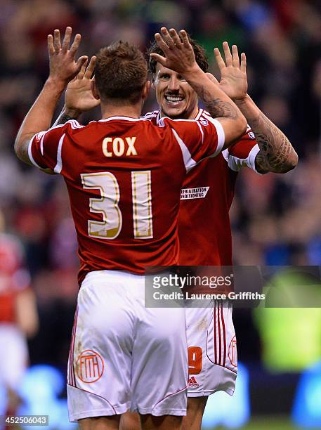 Darius Henderson of Nottingham Forest celebrates scoring the equalising goal during the Sky Bet Championship match between Nottingham Forest and...