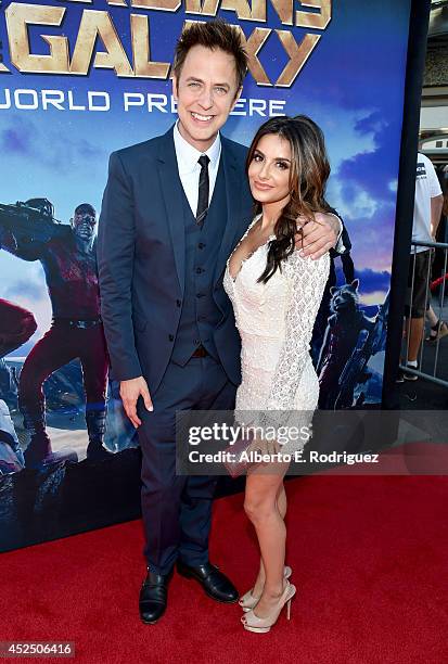 Director James Gunn and Mikaela Hoover attend The World Premiere of Marvels epic space adventure Guardians of the Galaxy, directed by James Gunn...