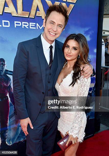 Director James Gunn and Mikaela Hoover attend The World Premiere of Marvels epic space adventure Guardians of the Galaxy, directed by James Gunn...