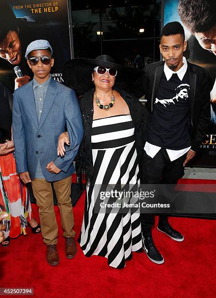 James Brown's second wife Deidre "Deedee" Jenkins, center, and his family attend the "Get On Up" premiere at The Apollo Theater on July 21, 2014 in...