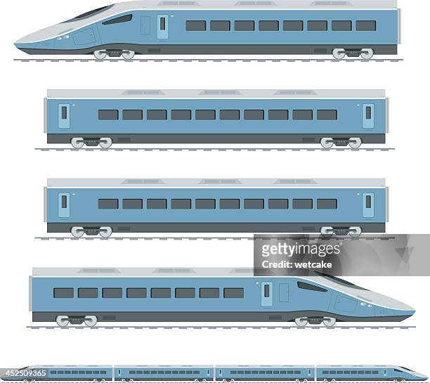 bildbanksillustrationer, clip art samt tecknat material och ikoner med sections of a blue high speed train - järnvägsvagn tåg