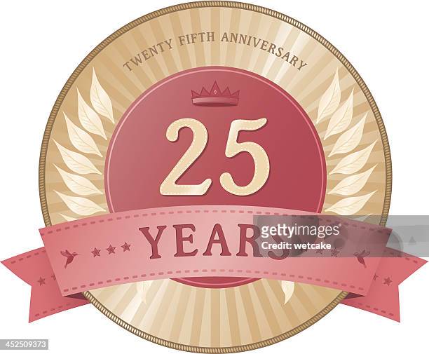 twenty five years anniversary badge - 20 24 years stock illustrations