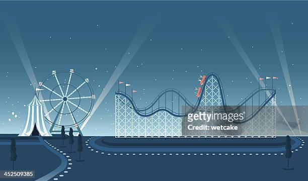 fairground rollercoaster night scene - cabaret stock illustrations