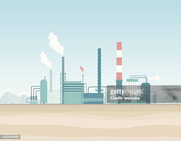 oil refinery in the desert - chimney stock illustrations