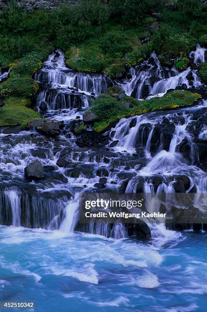 Iceland, Northwestern Interior, Hraunfossar, Lava Waterfall, Detail.
