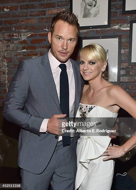 Actors Chris Pratt and Anna Faris attend the after party for The World Premiere of Marvels epic space adventure Guardians of the Galaxy, directed...