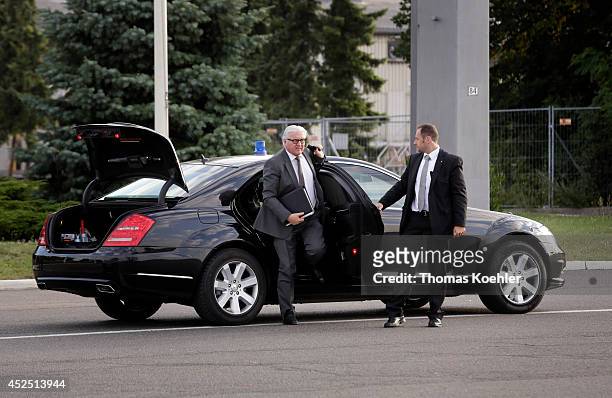 German Foreign Minister Frank-Walter Steinmeier gets out of his car on July 22, 2014 at the airpot in Berlin Tegel, Germany. Steinmeier will travel...