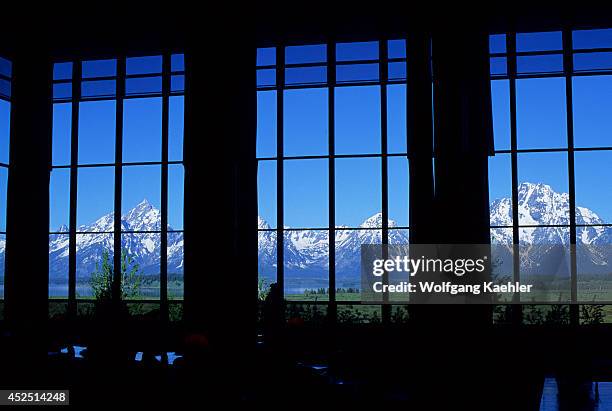 Wyoming, Grand Teton National Park, Teton Range, View From Lobby Of Jackson Lake Lodge.