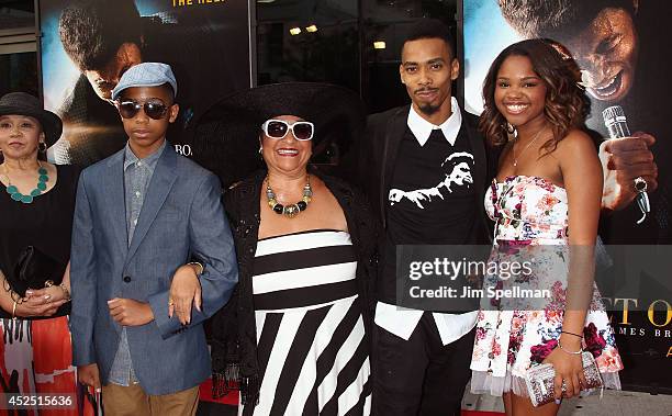 James Brown's second wife Deidre 'Deedee' Jenkins, center, and his family attend the "Get On Up" premiere at The Apollo Theater on July 21, 2014 in...