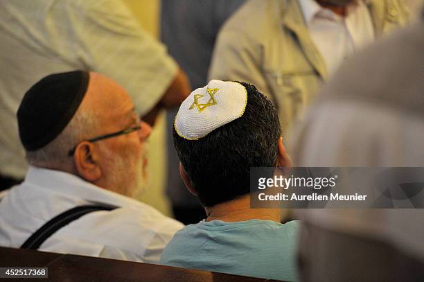 General view of atmosphere at Sarcelles Synagogue for a inter faith service on July 21, 2014 in Sarcelles, France. Demonstrations by pro-Palestinian...
