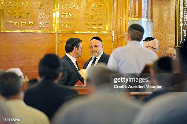 Sarcelles Rabbi Laurent Berros attends the Sarcelles Synagogue for a inter faith service on July 21, 2014 in Sarcelles, France. Demonstrations by...