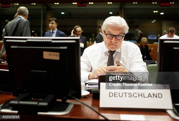 German Foreign Minister Frank-Walter Steinmeier during a meeting of the EU Foreign Ministers on July 22, 2014 in Brussels, Belgium. Steinmeier will...