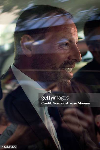 Former FC Barcelona president Sandro Rosell leaves by taxi the Spain's High Court as the Media follow him on July 22, 2014 in Madrid, Spain. Former...