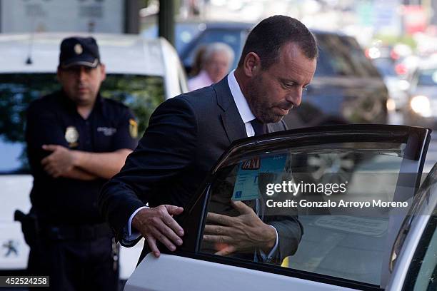 Former FC Barcelona president Sandro Rosell leaves by taxi the Spain's High Court on July 22, 2014 in Madrid, Spain. Former FC Barcelona president...