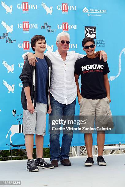 Actor Richard Gere and his son Homer attend the Giffoni Film Festival photocall on July 22, 2014 in Giffoni Valle Piana, Italy.