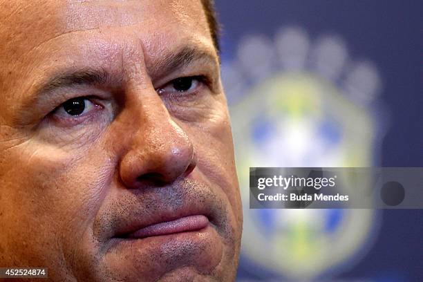 Carlos Dunga is introduced as the new coach of the Brazilian national football team during a press conference at the Brazilian Football Confederation...