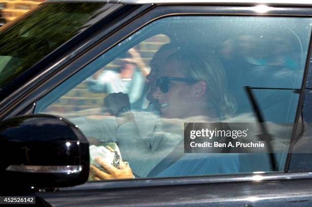 Zara Phillips arrives at Kensington Palace as Prince George of Cambridge turns one year old on July 22, 2014 in London, England. Prince George of...