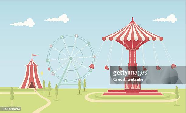illustrations, cliparts, dessins animés et icônes de swing manège du parc des expositions - chapiteau de cirque