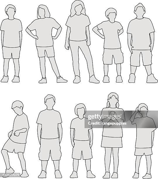 kids facing front - child development stock illustrations