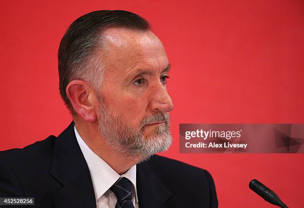 Mike Hooper the CGF CEO faces the media during a press conference at the Glasgow Hilton Hotel on July 22, 2014 in Glasgow, Scotland.
