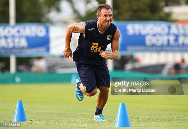 Antonio Cassano of Parma FC runs during FC Parma Training Session at the club's training ground on July 22, 2014 in Collecchio, Italy.