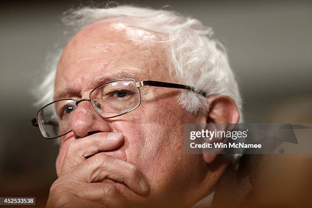 Senate Veterans Affairs Committee chairman Sen. Bernie Sanders listens as Robert McDonald, President Obama's nominee to be the Secretary of Veterans...