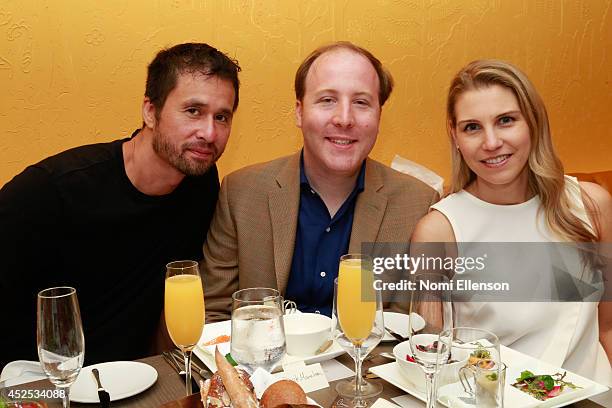 Phillippe Chang, Patrick Monahan, and Tricia Rosentreter attend Natalie Zfat's Brunch at Clement Restaurant in the Peninsula Hotel on July 20, 2014...