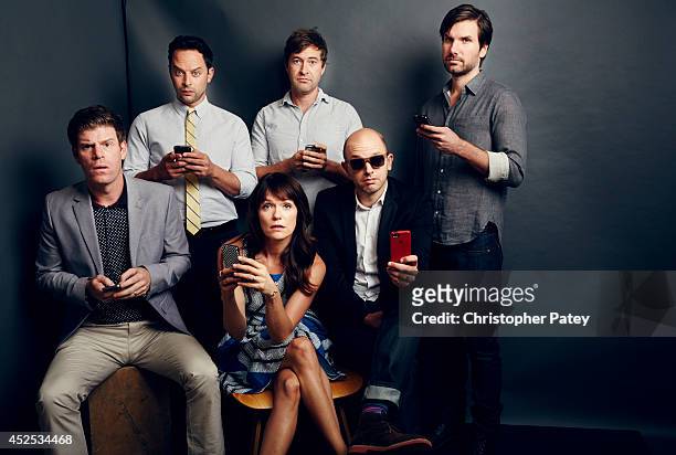 Cast of FX's 'The League' Actors Steven Rannazzisi, Nick Kroll, Katie Aselton, Mark Duplass, Paul Scheer, and Jon Lajoie pose for a portrait session...
