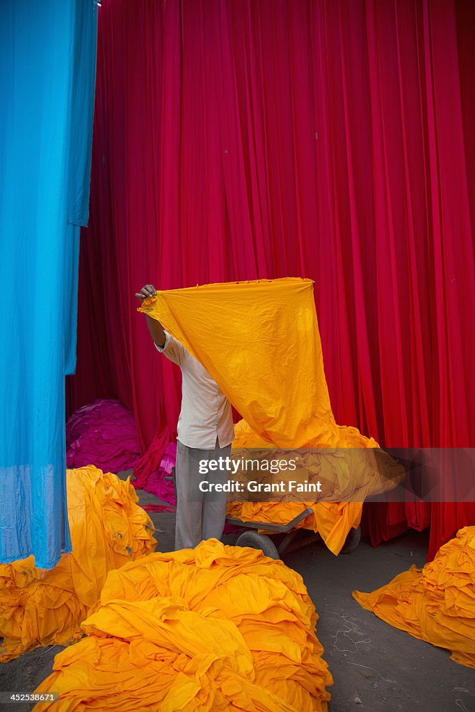 Colourful clothe drying from dying