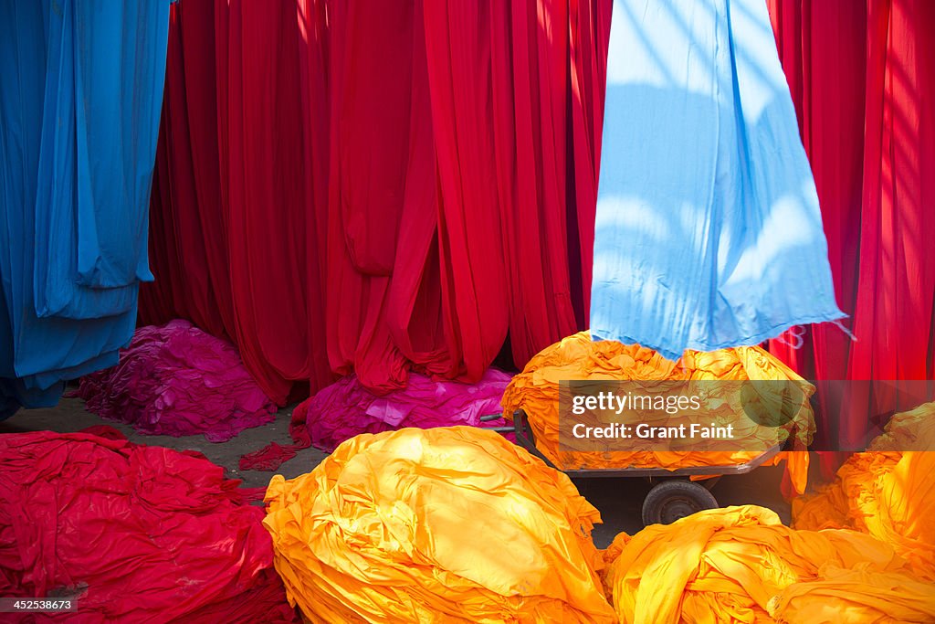 Colourful clothe drying from dying
