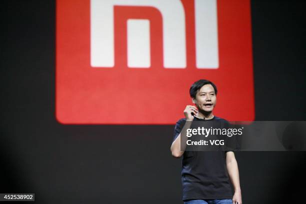 Xiaomi CEO Lei Jun attends the launch of the new Xiaomi smartphone at National Convention Center on July 22, 2014 in Beijing, China. China's...