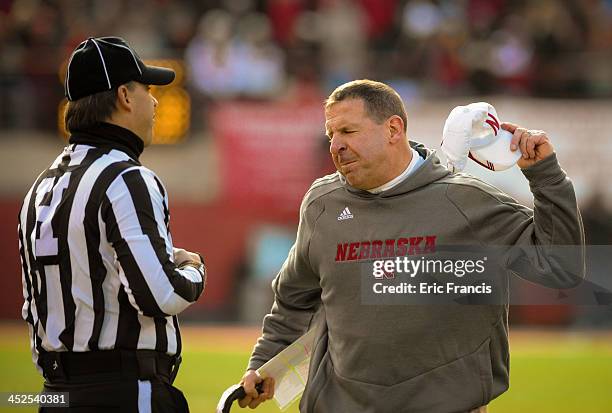 Nebraska Cornhuskers head coach Bo Pelini expresses his displeasure with a call during their game at against the Iowa HawkeyesMemorial stadium on...