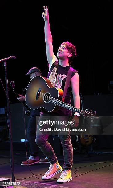 Plain White T's lead singer Tom Higgenson performs on stage at The Greek Theatre on July 22, 2014 in Los Angeles, California.