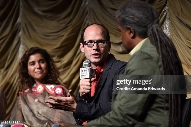 Filmmakers Paula Schargorodsky and Jason Spingarn-Koff and Film Independent at LACMA Film Curator Elvis Mitchell attend the Film Independent...