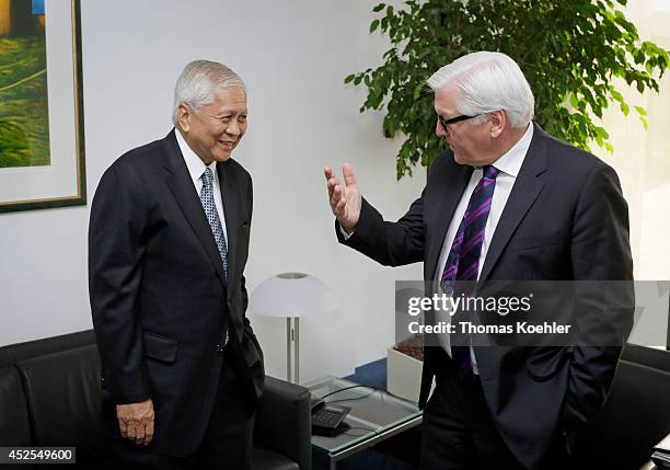 German Foreign Minister Frank-Walter Steinmeier meets with Albert del Rosario, Secretary of Foreign Affairs of the Philippines, on July 23, 2014 in...