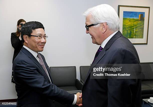 German Foreign Minister Frank-Walter Steinmeier meets with the Foreign Minister of Vietnam, Pham Binh Minh, on July 23, 2014 in Brussels, Belgium....