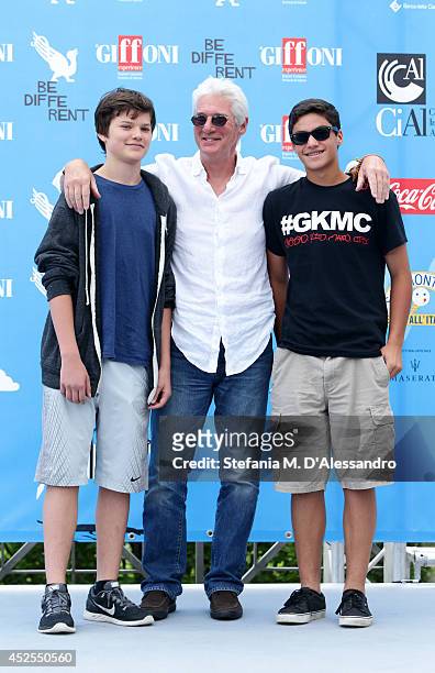 Richard Gere, his son Homer James Jigme Gere and a friend attend Giffoni Film Festival photocall on July 22, 2014 in Giffoni Valle Piana, Italy.