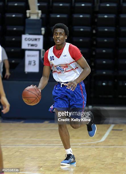 Antonio Blakeney brings the ball up the floor during the National Basketball Players Association Top 100 Camp on June 19, 2014 at John Paul Jones...