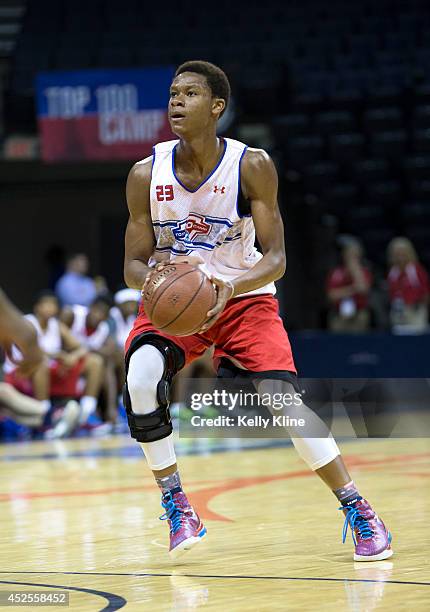 Perry Dozier looks to shoot the ball during the National Basketball Players Association Top 100 Camp on June 19, 2014 at John Paul Jones Arena in...